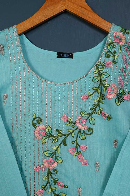 P-105-21-LightBlue - Euphonious - Paper Cotton Embroidered Kurti