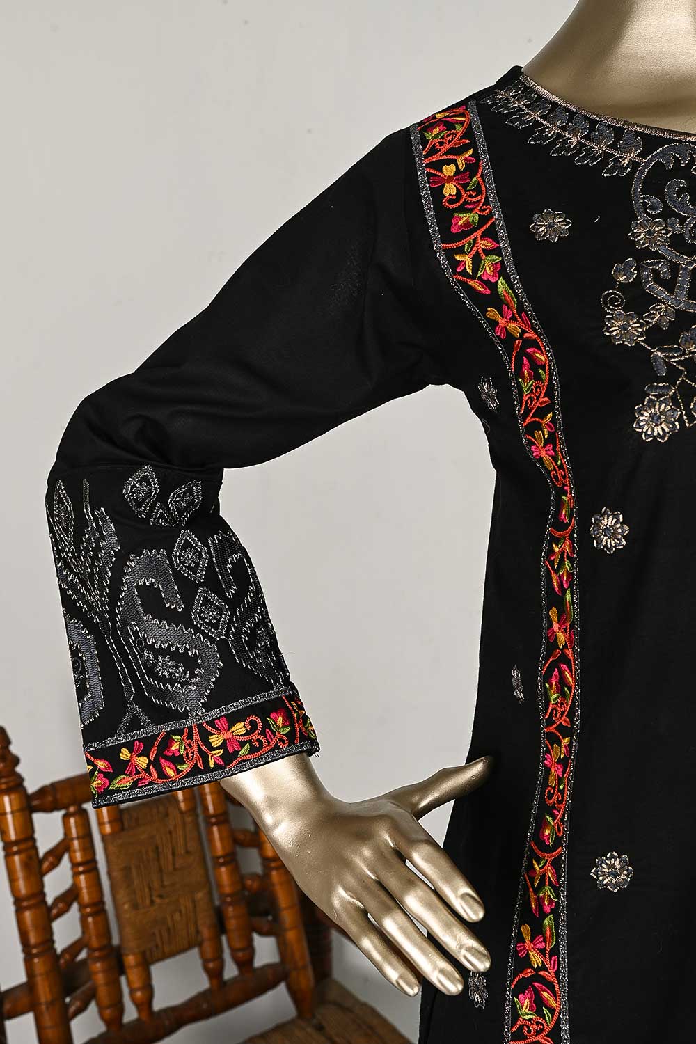 P-83-22-Black - Bourne - Cambric Embroidered Kurti