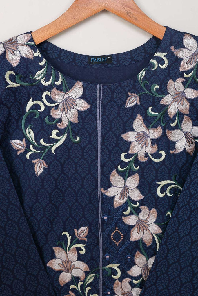 Cambric Printed & Embroidered Kurti - Mirror (P-237-19-Blue)