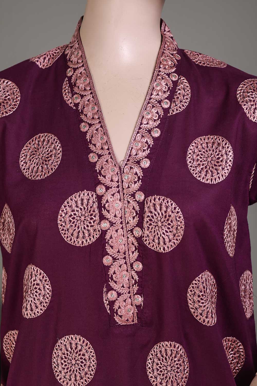 P-81-21-Purple - PY-04 - Cambric Embroidered Kurti