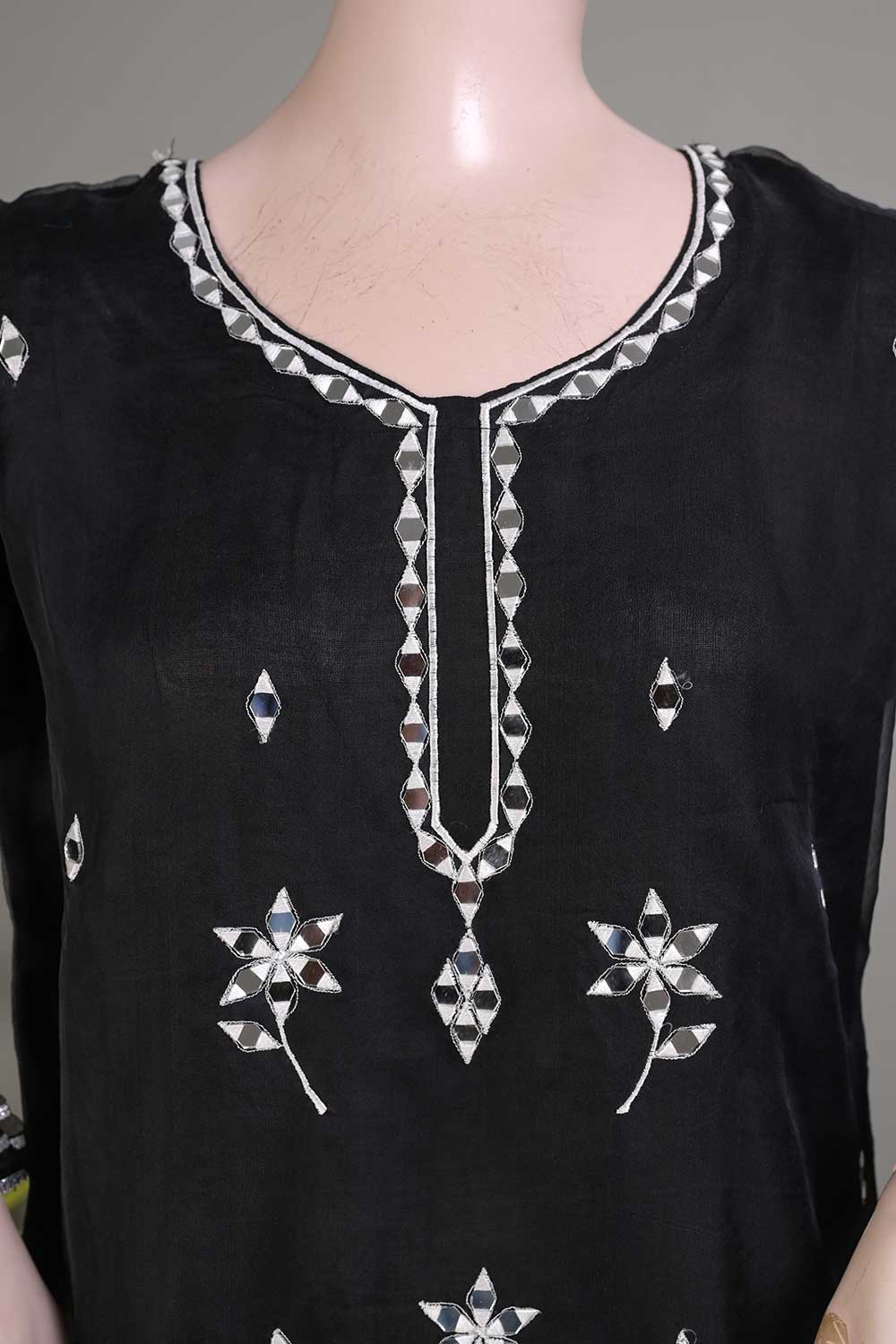 Organza 2pc Stitched Kurti with Organza Dupatta- 2Pc Black Organza 2 (P-52-20-Black)