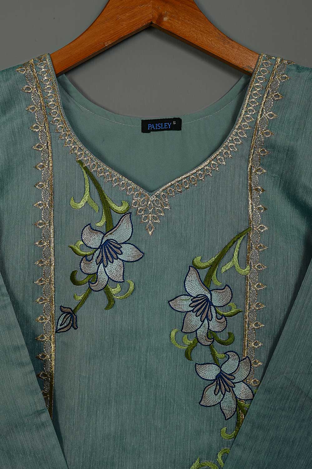 P-101-21-Grey - Paper Cotton 2 - Paper Cotton Embroidered Kurti