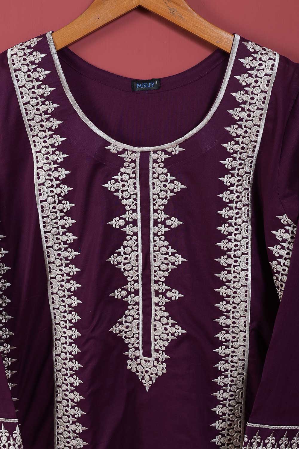 (PSW-08A-21-Purple) - Cotton Embroidered Stitched Kurti