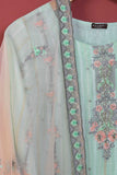 Khombi Jacquard 3PC (P-KJ-21-Sea Green) - 3Pc Jacquard Paper Cotton Embroidered With Hand Work With Organza Embroidered Dupatta With Raw Silk Trouser