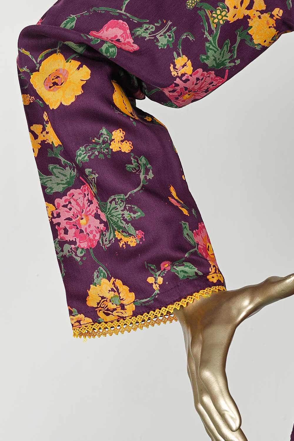 P-01-23-Purple - Viscose Yellow Flower | 2Pc Cambric Printed Shirt With Printed Trouser