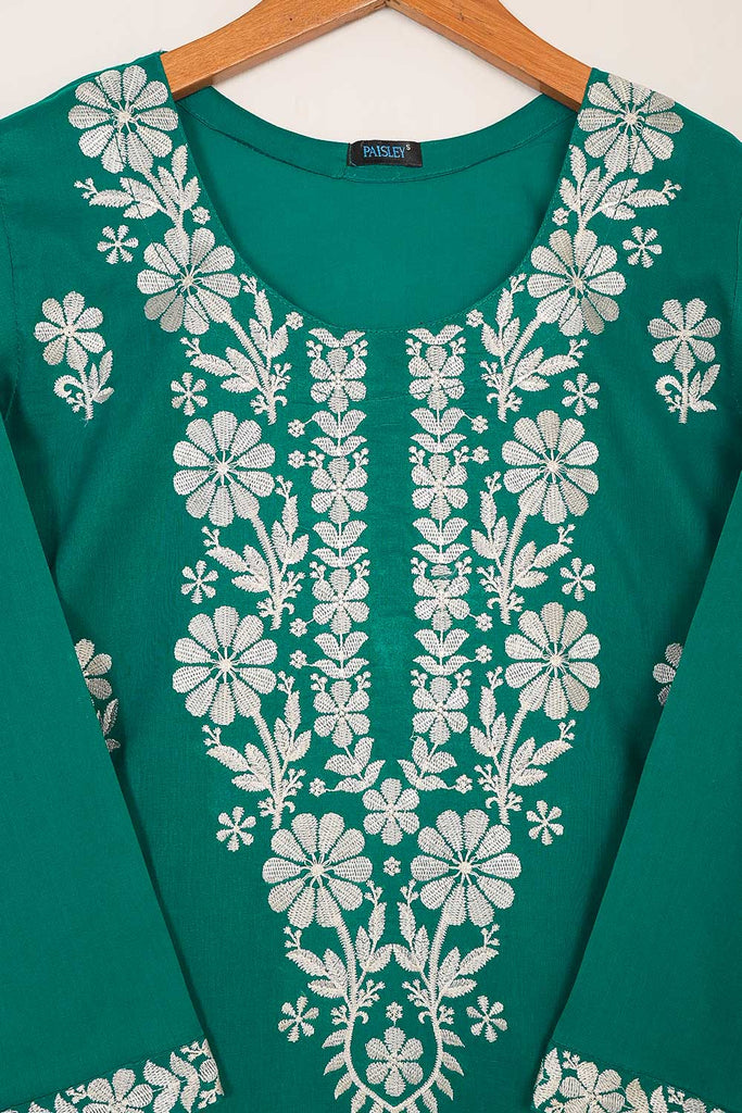 P-56-22-Turquoise - Oregano - Cambric Embroidered Kurti