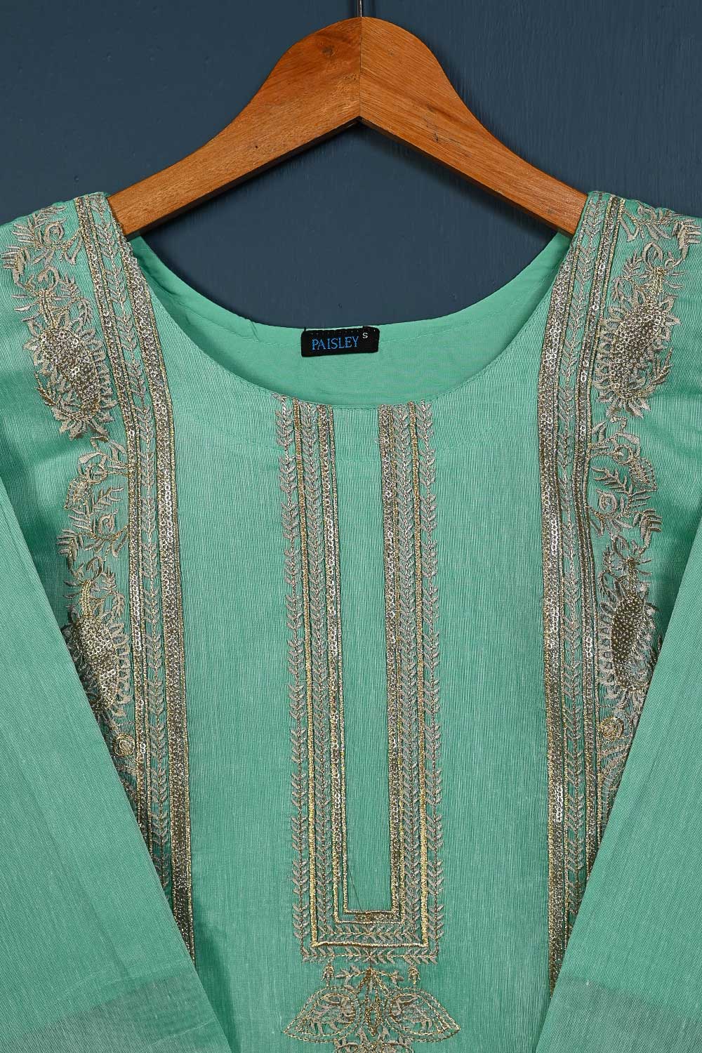 P-103-21-SeaGreen - Aurora - Paper Cotton Embroidered Kurti