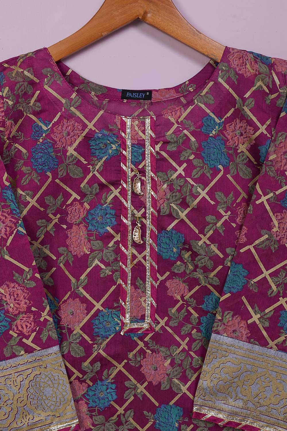 Sheep (P-58-21-Fuchsia) - Paper Cotton Gold Printed Kurti