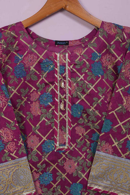 Sheep (P-58-21-Fuchsia) - Paper Cotton Gold Printed Kurti