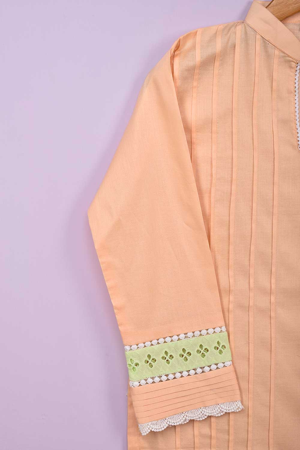 Cambric Pintex Kurti with Chikankari Borders - (P-38-20-Peach)