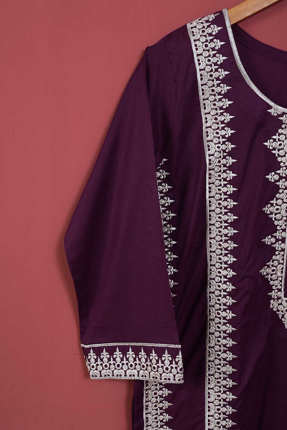 (PSW-08A-21-Purple) - Cotton Embroidered Stitched Kurti