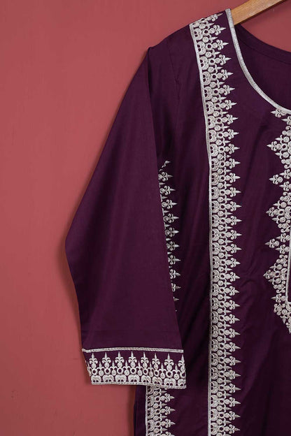 (PSW-08A-21-Purple) - Cotton Embroidered Stitched Kurti