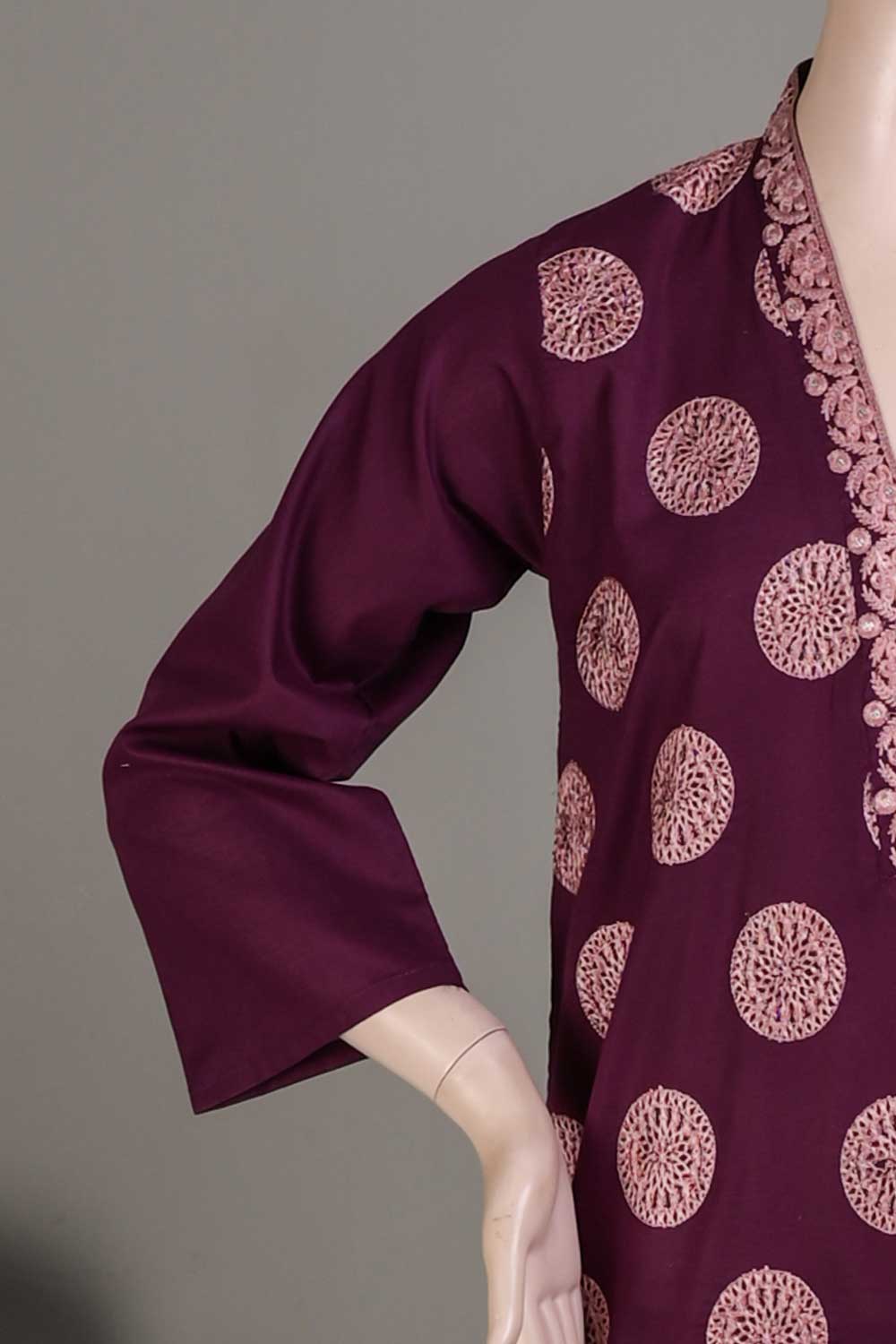 P-81-21-Purple - PY-04 - Cambric Embroidered Kurti