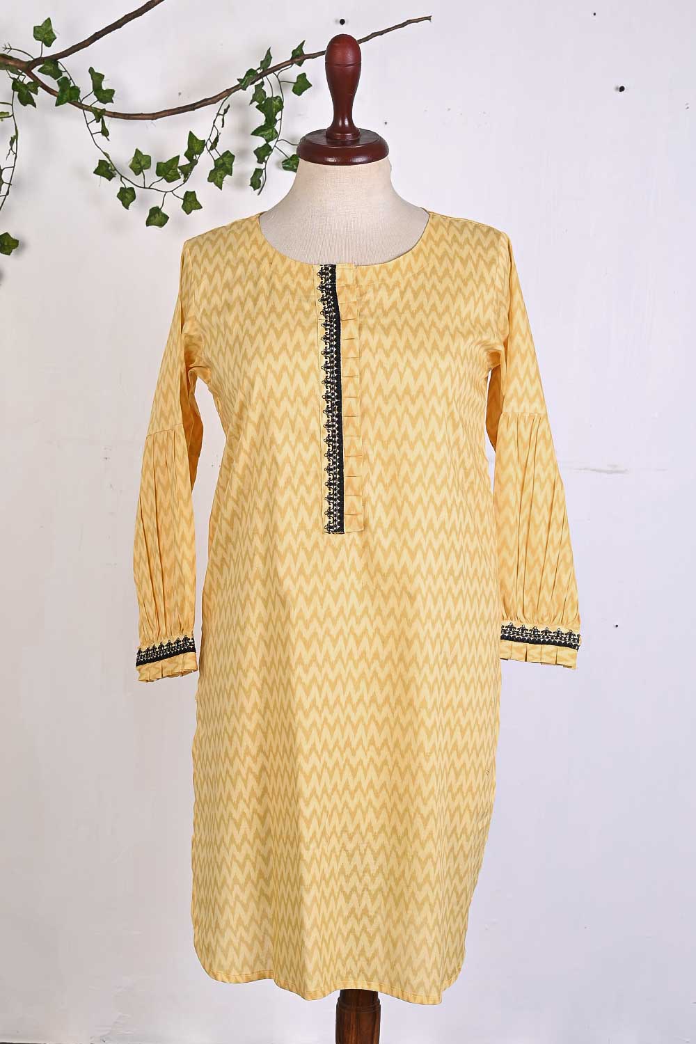 P-42-22-Yellow - Zell Frock - Cambric Embroidered Kurti