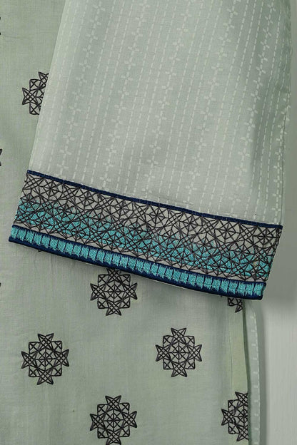 Lime 2PC (P-65-21-Mint) - Cotton Embroidered Shirt With Printed Chiffon Dupatta