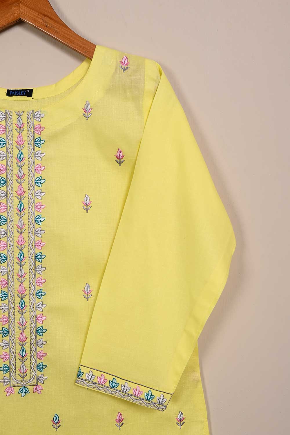 P-91-21-Yellow - PY-14 - Cambric Embroidered Kurti