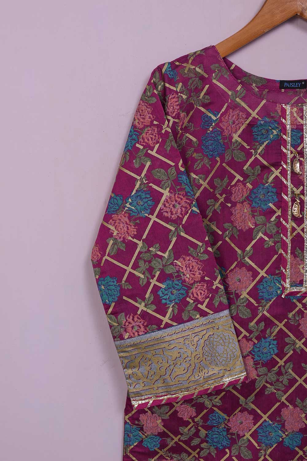 Sheep (P-58-21-Fuchsia) - Paper Cotton Gold Printed Kurti