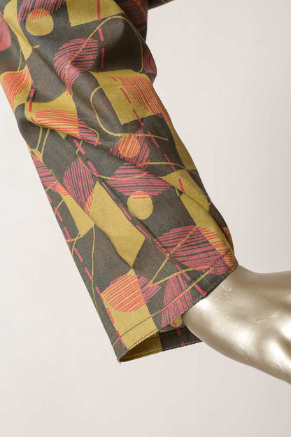 P-64-22-Mustard - Box-Frock | 2Pc Cambric Printed Frock With Printed Trouser