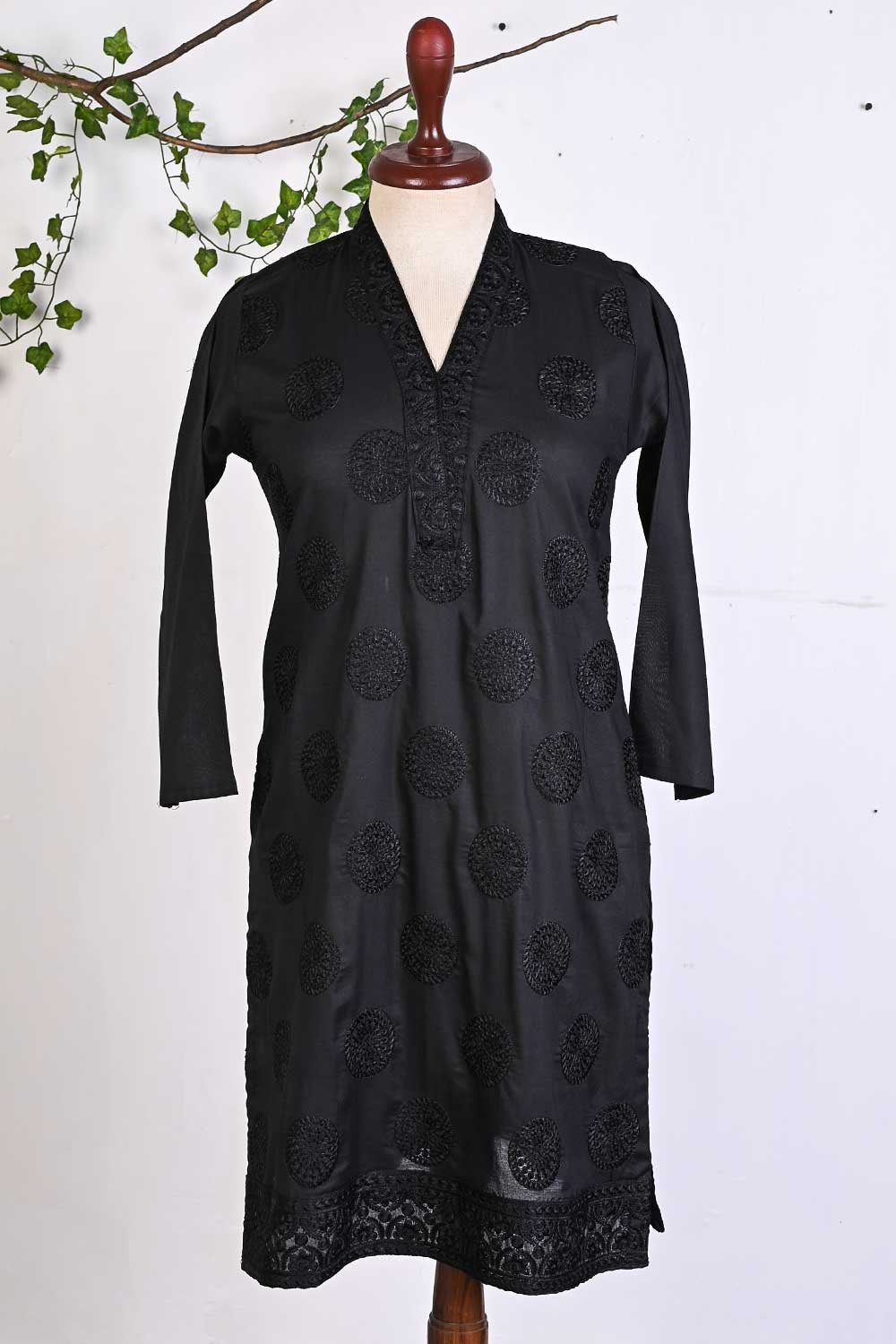 P-81-21-Black - PY-04 - Cambric Embroidered Kurti