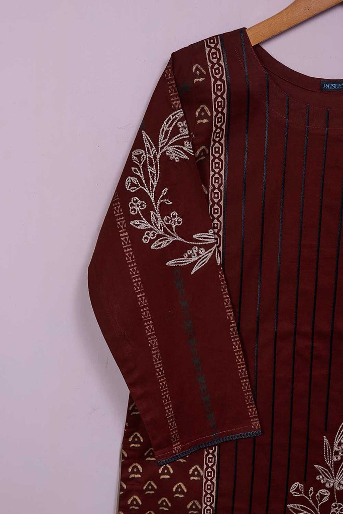 Kali Block (P-03-21-RedishMaroon) - Cambric Printed & Embroidered Kurti