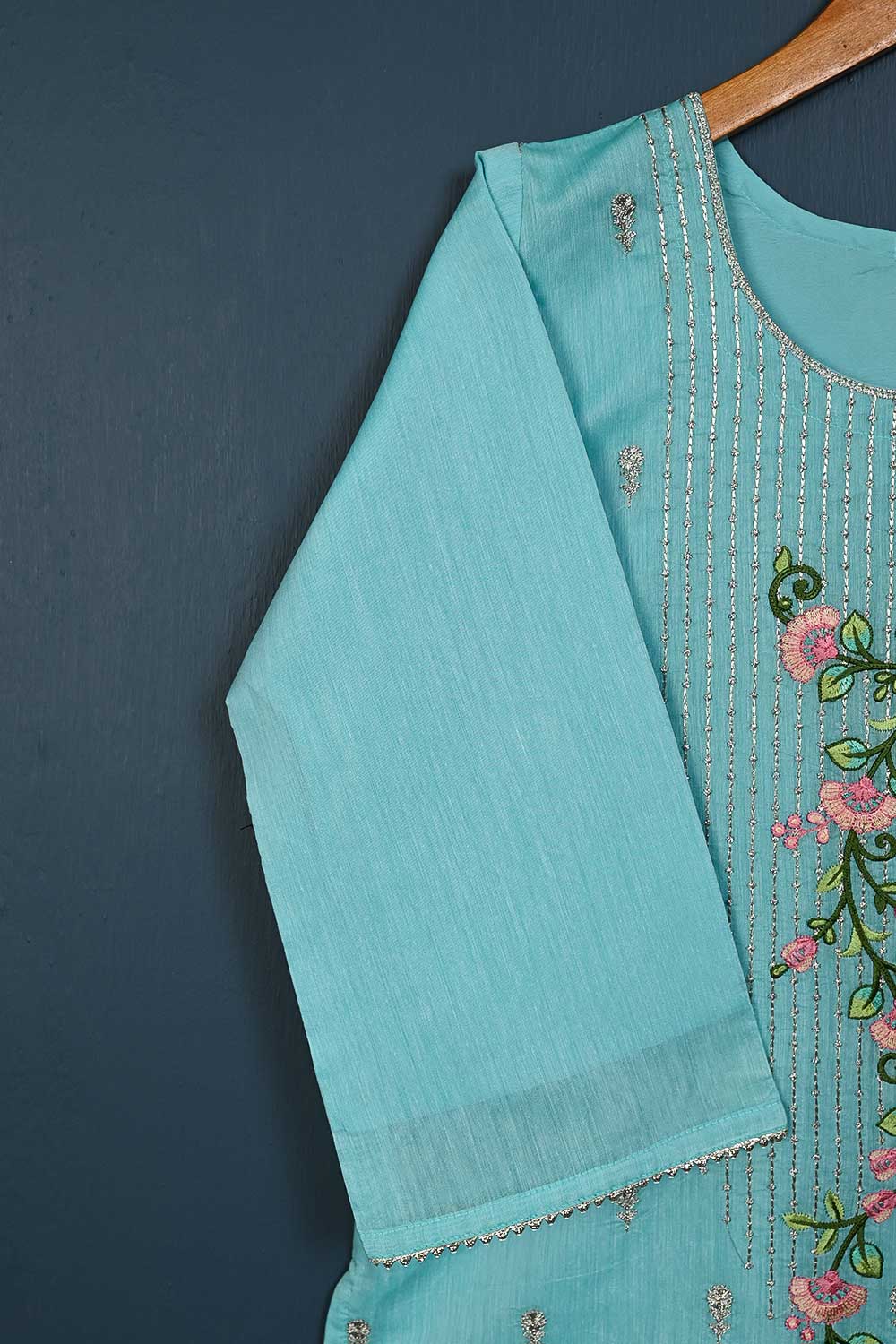 P-105-21-LightBlue - Euphonious - Paper Cotton Embroidered Kurti