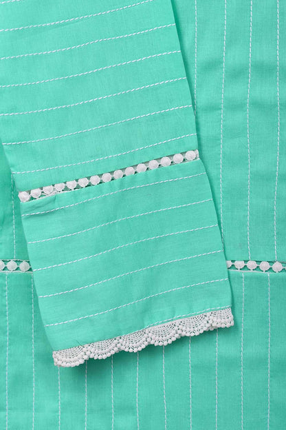 Cambric Pintex Kurti with Chikankari Borders - (P-38-20-AquaGreen)