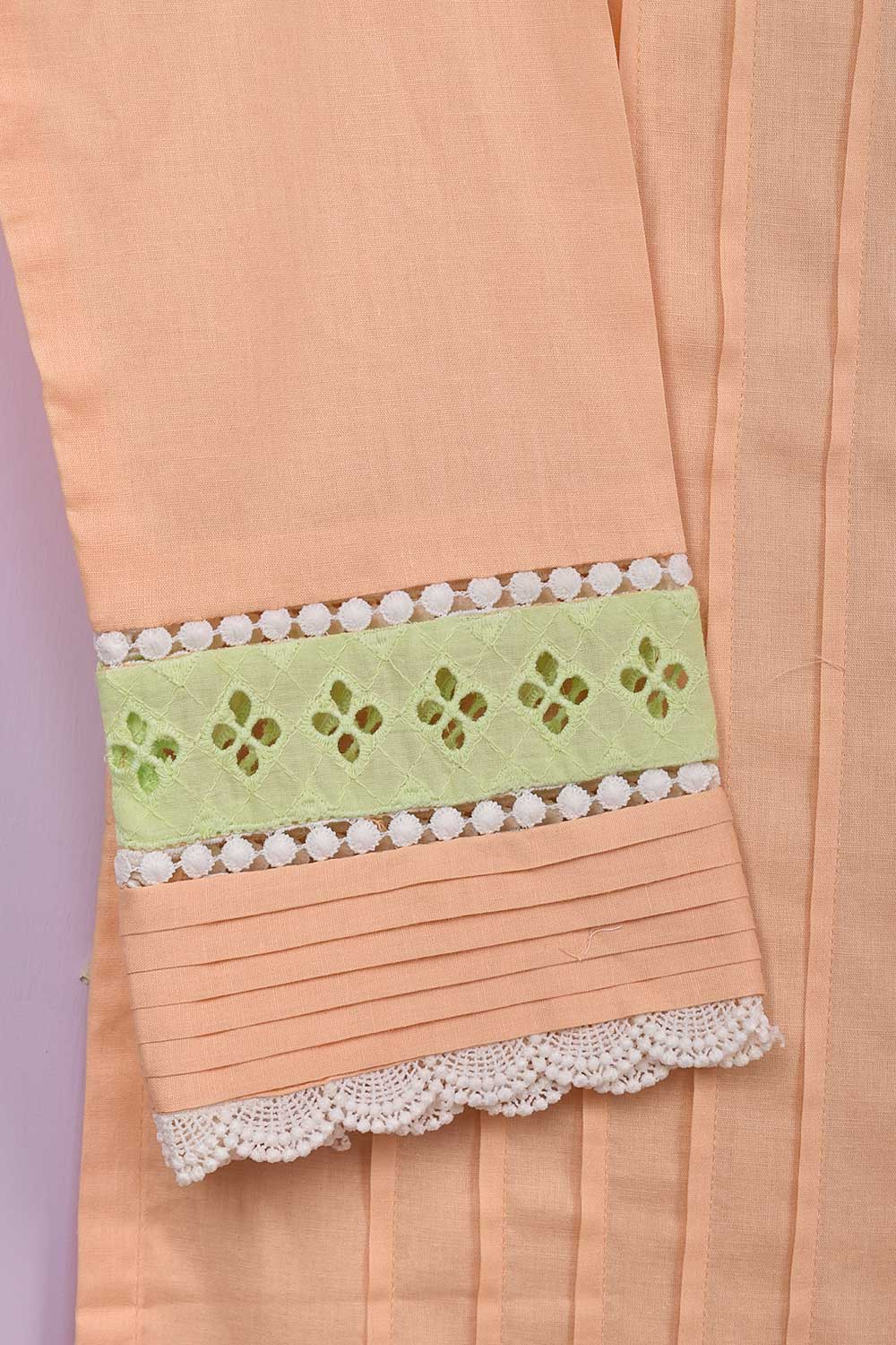 Cambric Pintex Kurti with Chikankari Borders - (P-38-20-Peach)