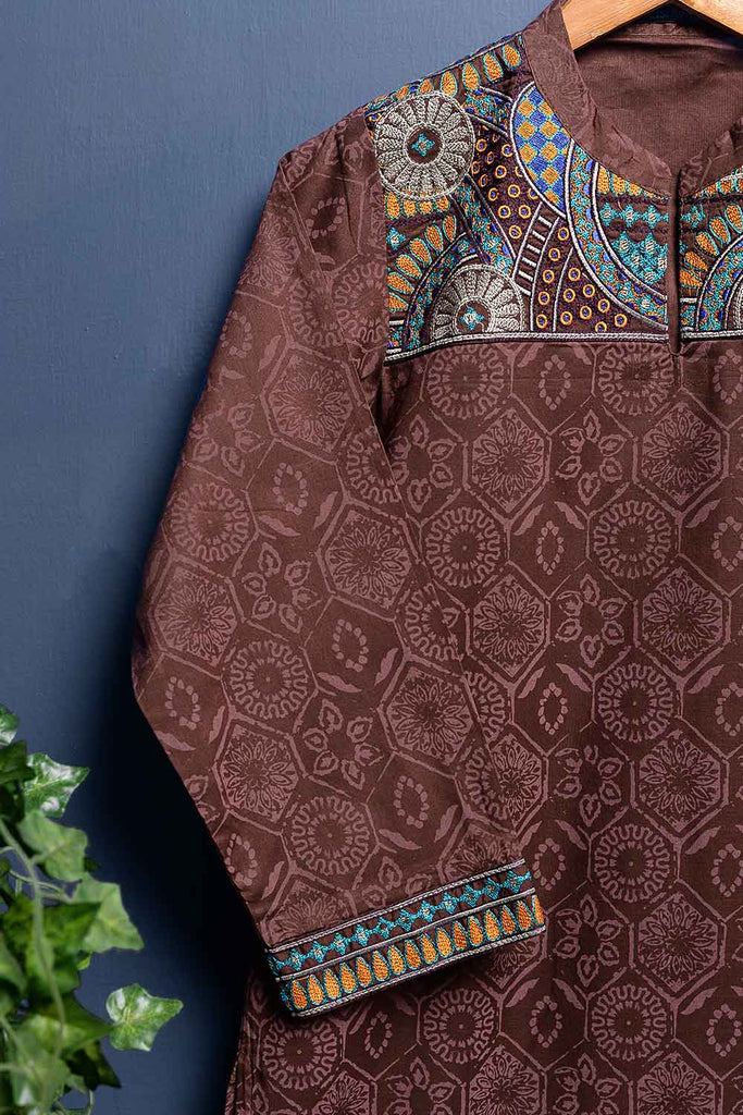 Cambric Printed & Embroidered Kurti - Dynamic (P-230-19-BR)