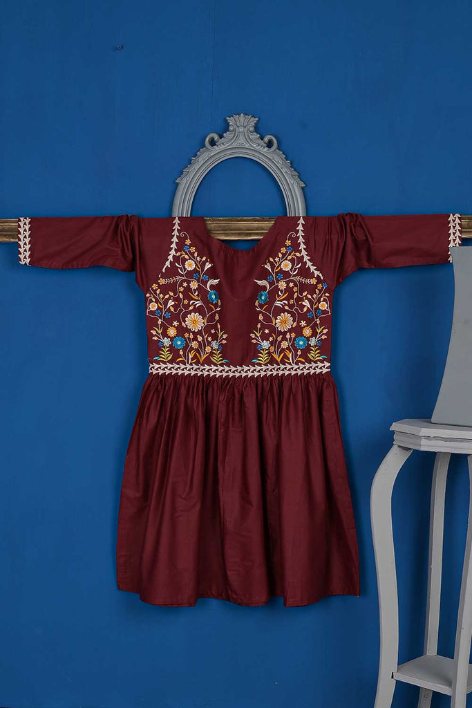 Cambric Embroidered Kurti - Embroidered Frock (P-14-20-Maroon)