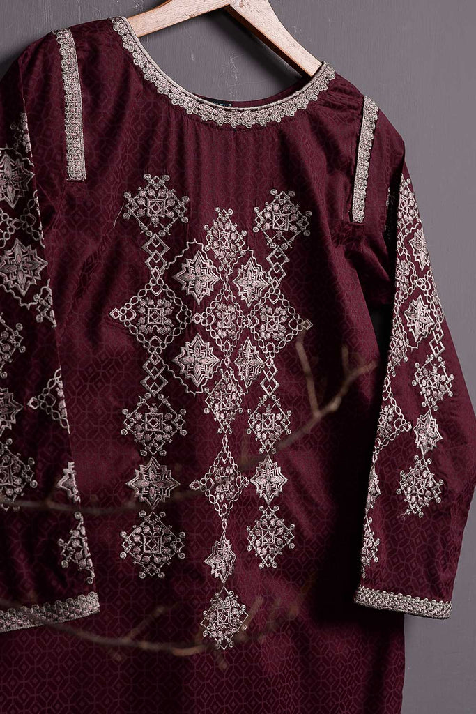 Cambric Embroidered & Printed Kurti - Organic (P-243-19-Maroon)