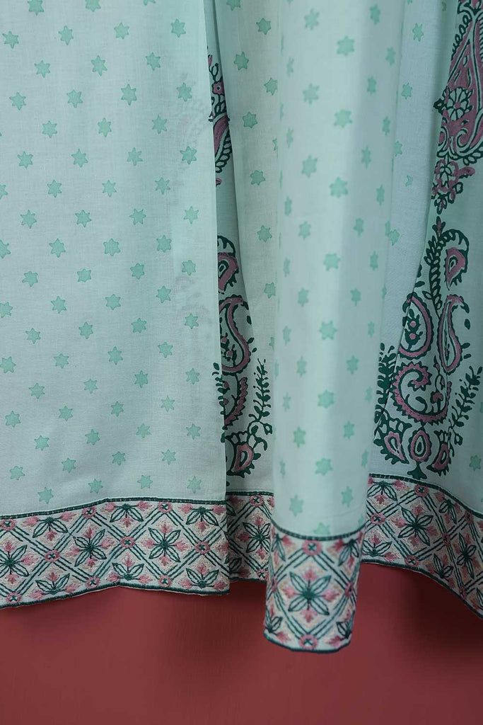 (P-67-21-Sea Green) - Cotton Printed & Embroidered Frock