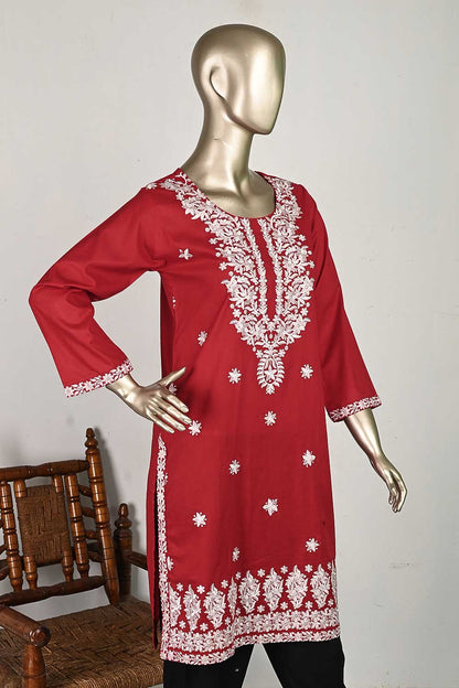 P-74-22-Red - Stars - Cambric Embroidered Kurti