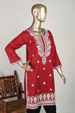P-74-22-Red - Stars - Cambric Embroidered Kurti