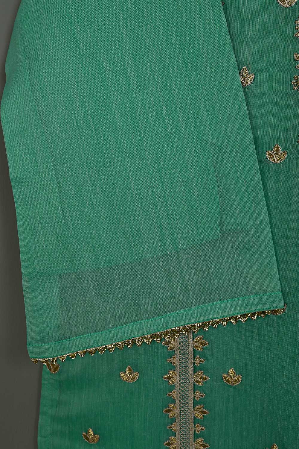 P-104-21-Sea Green - Paper Cotton 5 - Paper Cotton Embroidered Kurti