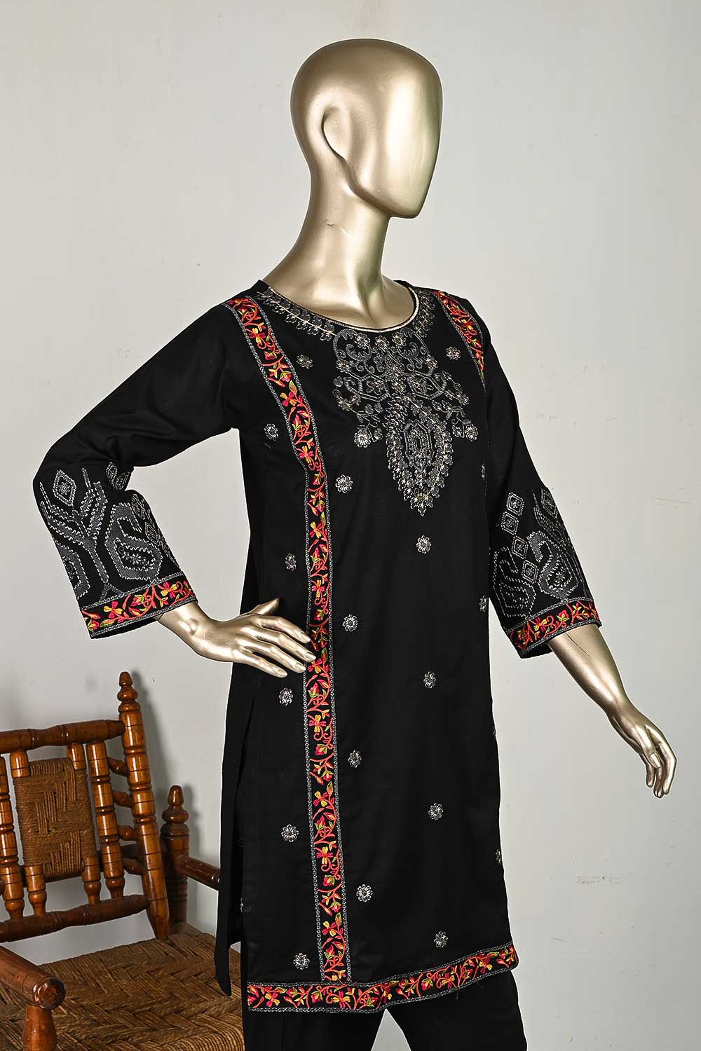 P-83-22-Black - Bourne - Cambric Embroidered Kurti