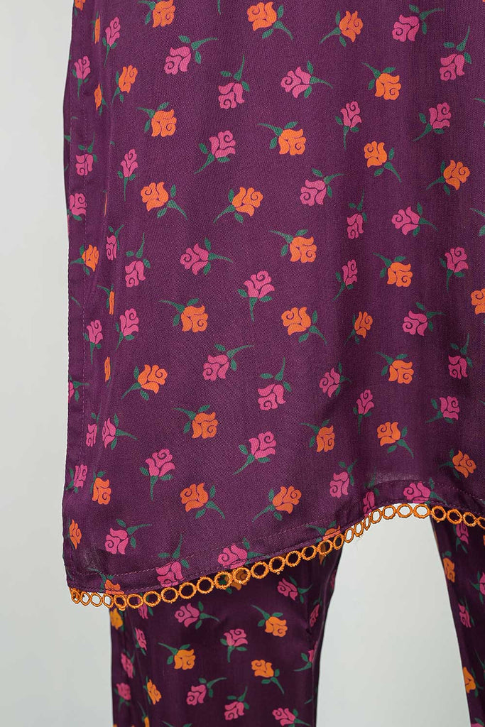 P-86-22-Purple - Viscose Tiny Rose | 2Pc Cambric Printed Shirt With Printed Trouser