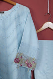 Cotton Net 3 PC (P-KCN-21-3pc-Sky Blue) - 3Pc Cotton Net Embroidered with Hand Work With Slub Organza Embroidered Dupatta With Raw Silk Trouser