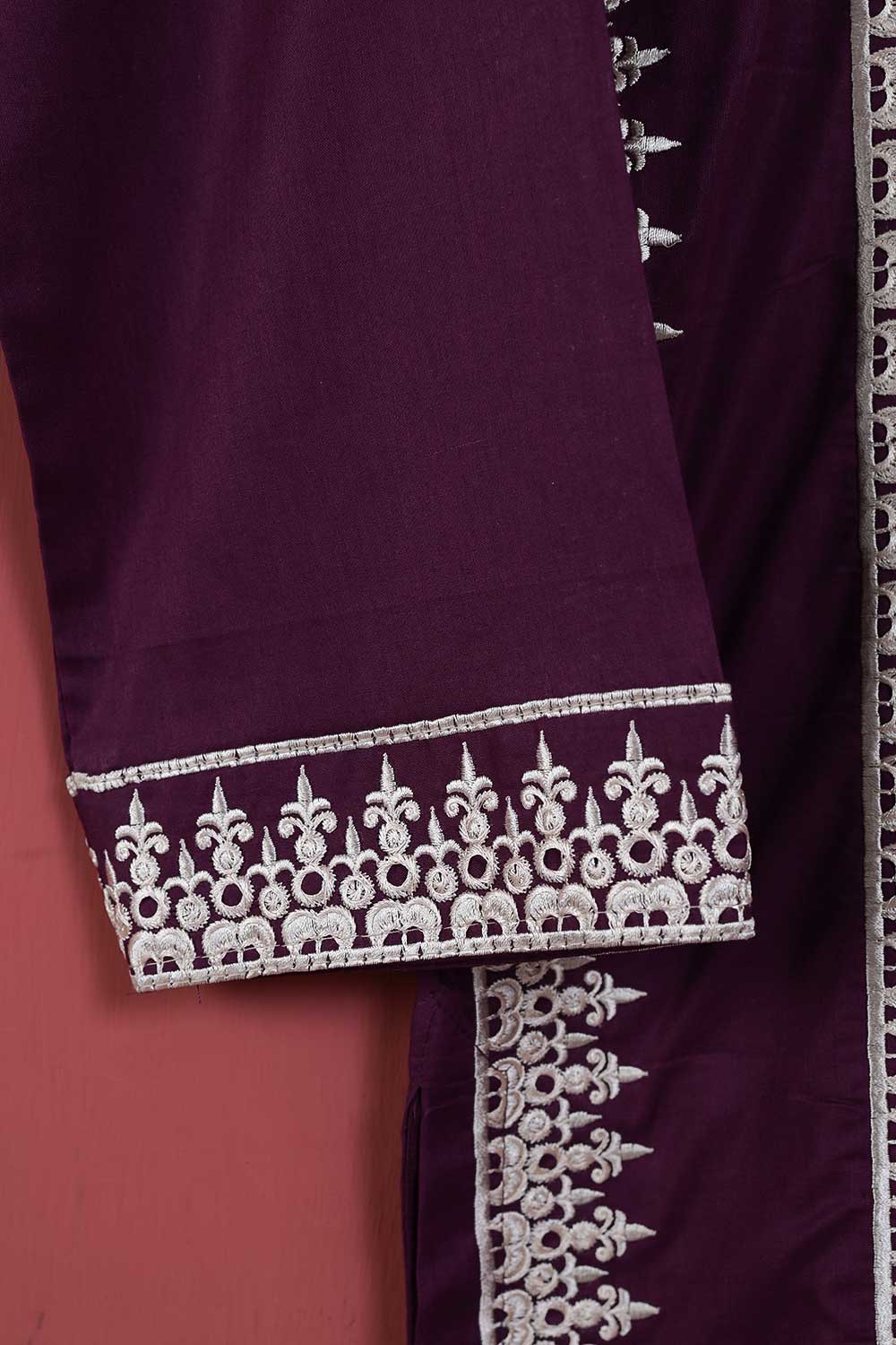 (PSW-08A-21-Purple) - Cotton Embroidered Stitched Kurti