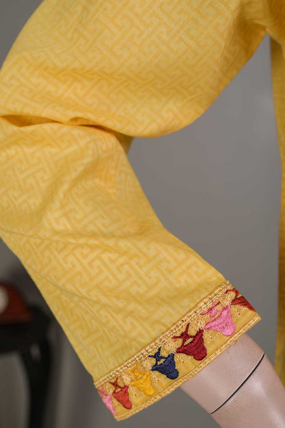 P-14-22-Yellow- Wide - Cambric Embroidered Kurti