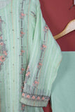Khombi Jacquard 3PC (P-KJ-21-Sea Green) - 3Pc Jacquard Paper Cotton Embroidered With Hand Work With Organza Embroidered Dupatta With Raw Silk Trouser