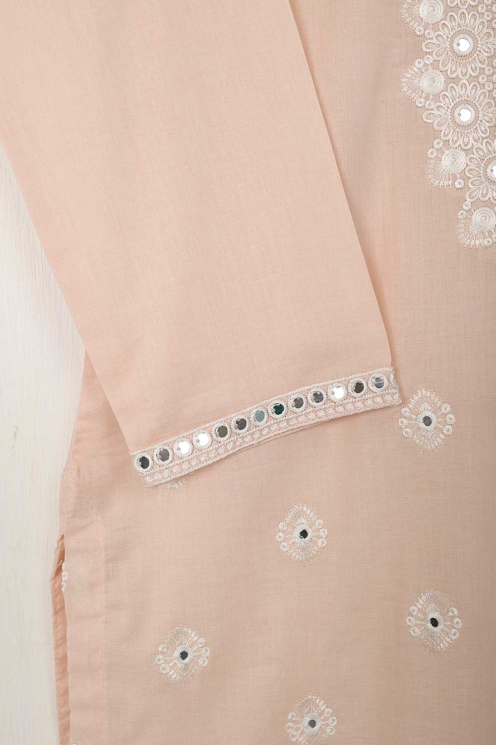 P-38-22-Peach - All Over Sequence - Cambric Embroidered Kurti