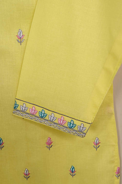 P-91-21-Yellow - PY-14 - Cambric Embroidered Kurti