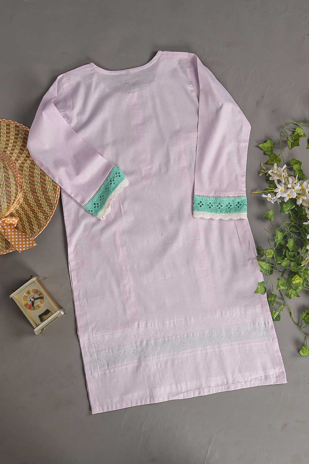 Cambric Pintex Kurti with Chikankari Borders - (P-38-20-LightPurple)