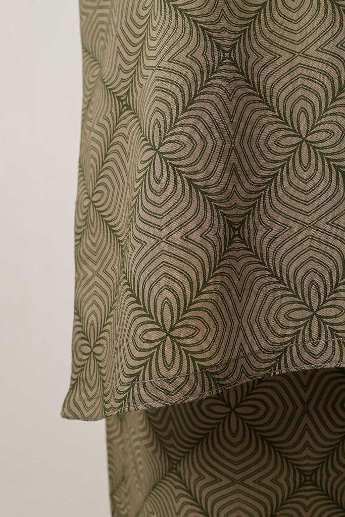 P-68-22-Khaki - Co-ord set 02 (X Print) | 2Pc Cambric Printed Shirt With Printed Trouser