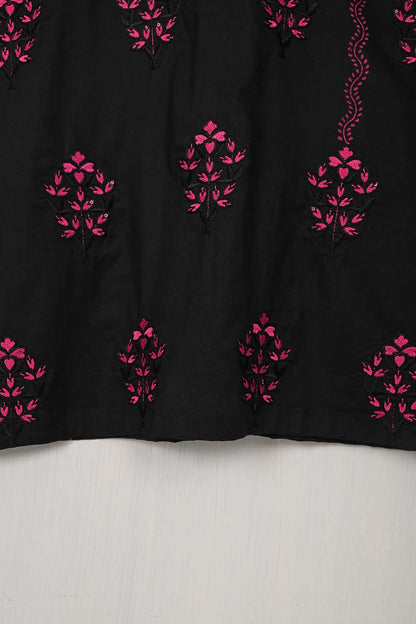 Cambric Printed & Embroidered Kurti - Block Sequence (P-81-20-Black)