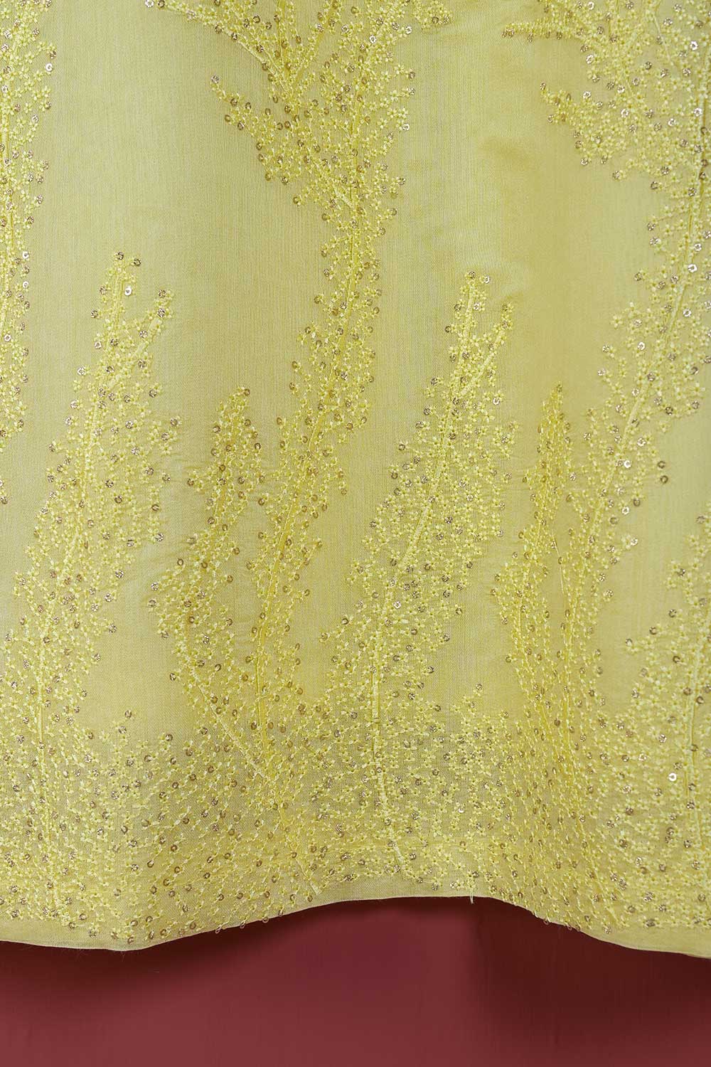 Khombi Paper Cotton 2PC (P-KPC2pc-21-Yellow) - Paper Cotton Embroidered Shirt With Mirror Work With Chiffon Embroidered Dupatta