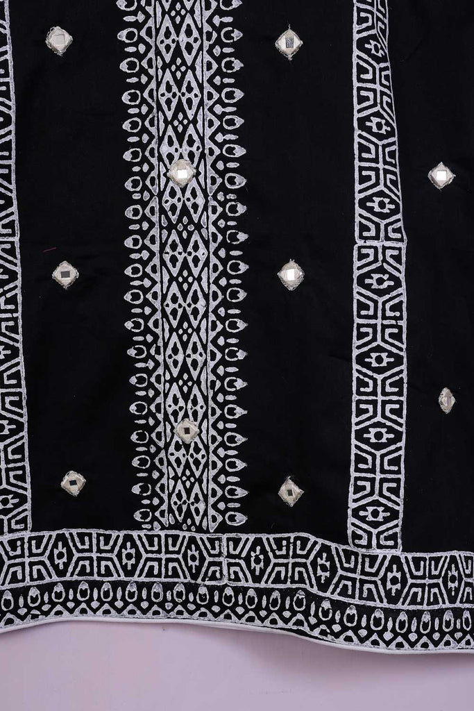 Black 2PC (P-63-21-Black & White) - Printed Shirt With Mirror Work With Printed Dupatta With Mirror Work