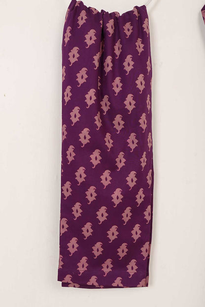 P-52-22-Purple - Co-ord set 2Pc (Leaf Print) | 2Pc Cambric Printed Shirt With Printed Trouser