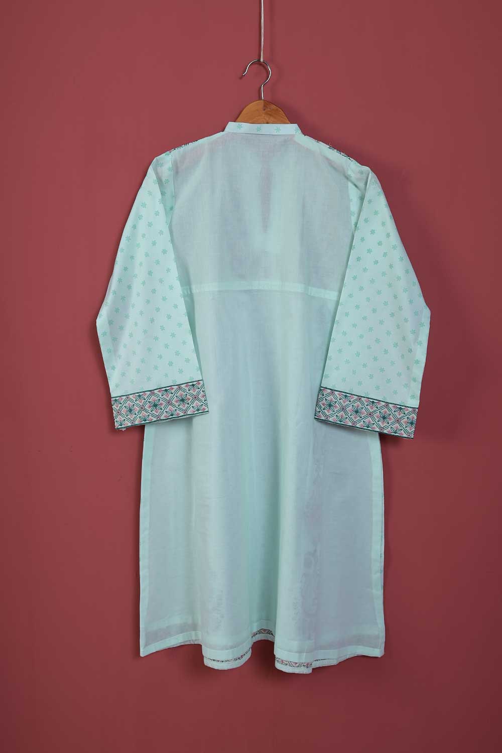 (P-67-21-Sea Green) - Cotton Printed & Embroidered Frock