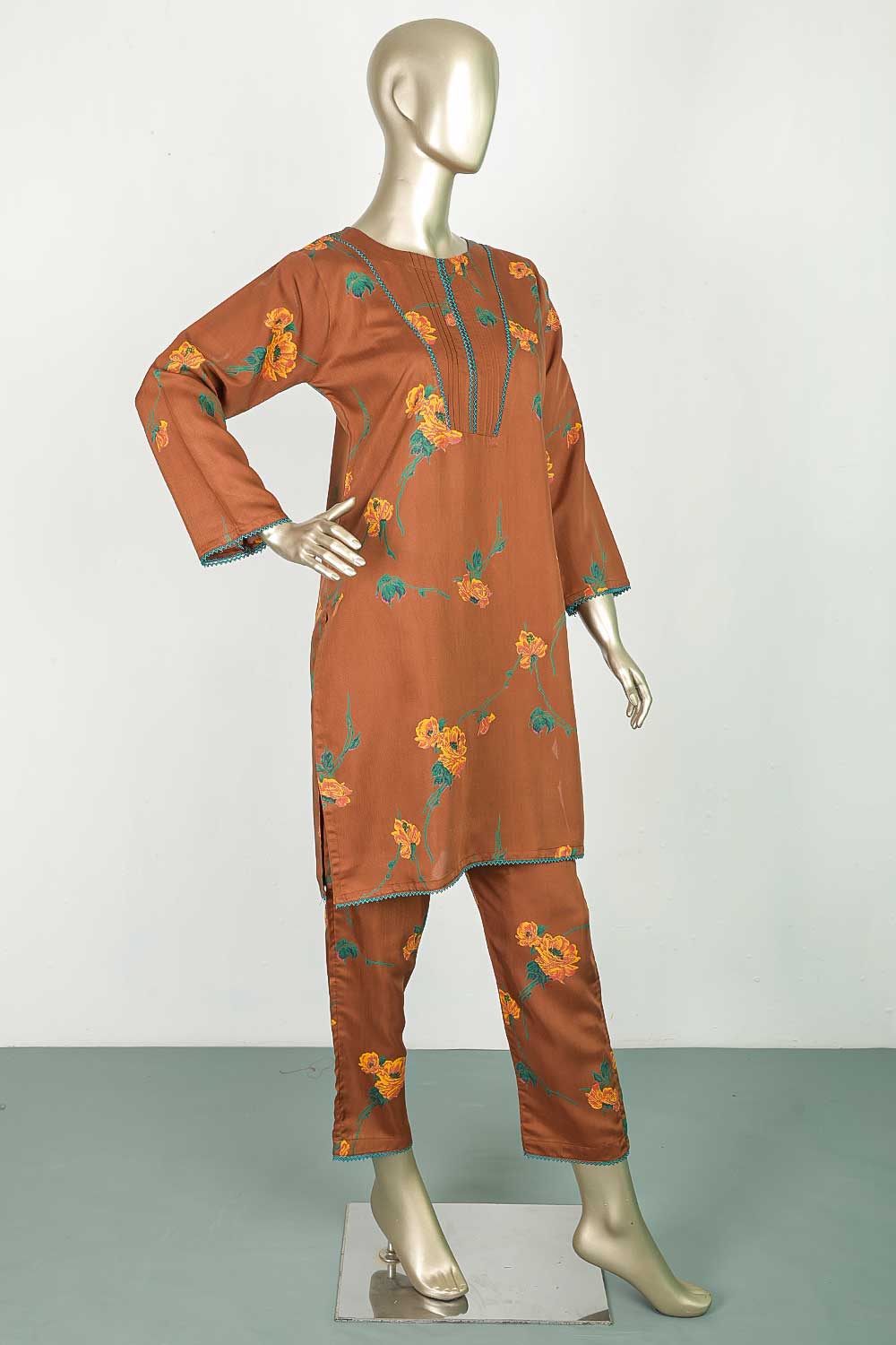 P-87-22-Rust - Viscose V-Gala | 2Pc Cambric Printed Shirt With Printed Trouser